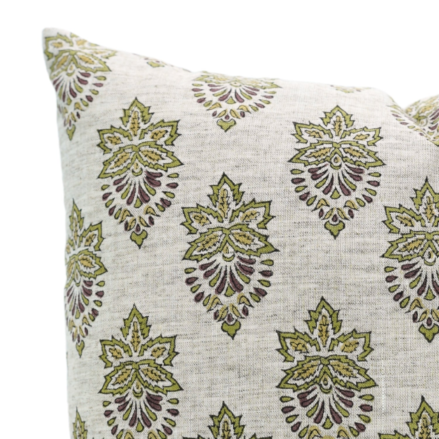 Viscose Linen Throw Cushion Cover – Samrat Green Handblock Printed Floral