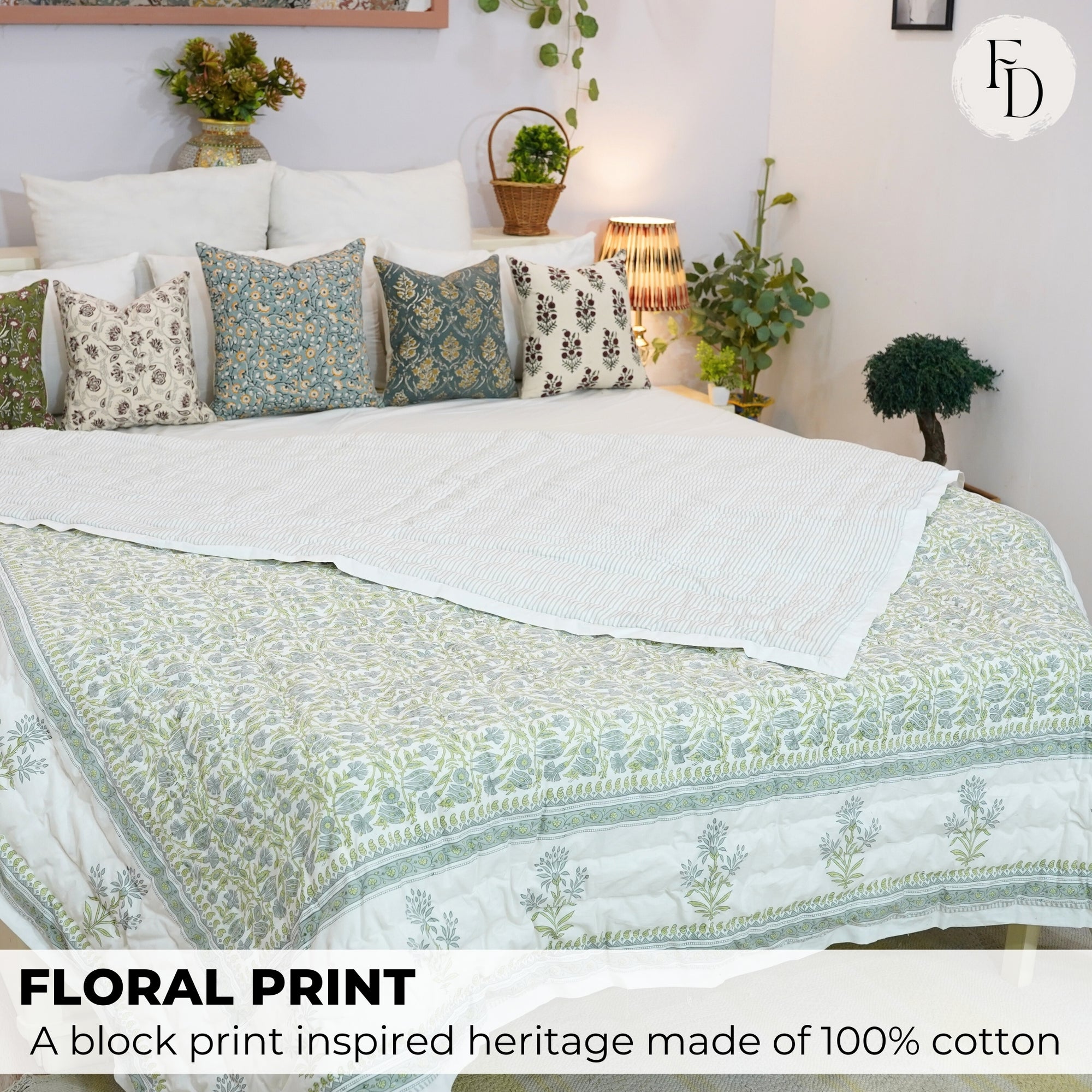 Comfortable Cotton Hand Block Printed Coverlet/Quilts