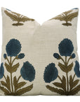 Regal Floral Handblock Printed Linen Blend Pillow Cover A Touch of Elegance with Badshah Blue 