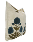 Regal Floral Handblock Printed Linen Blend Pillow Cover A Touch of Elegance with Badshah Blue 