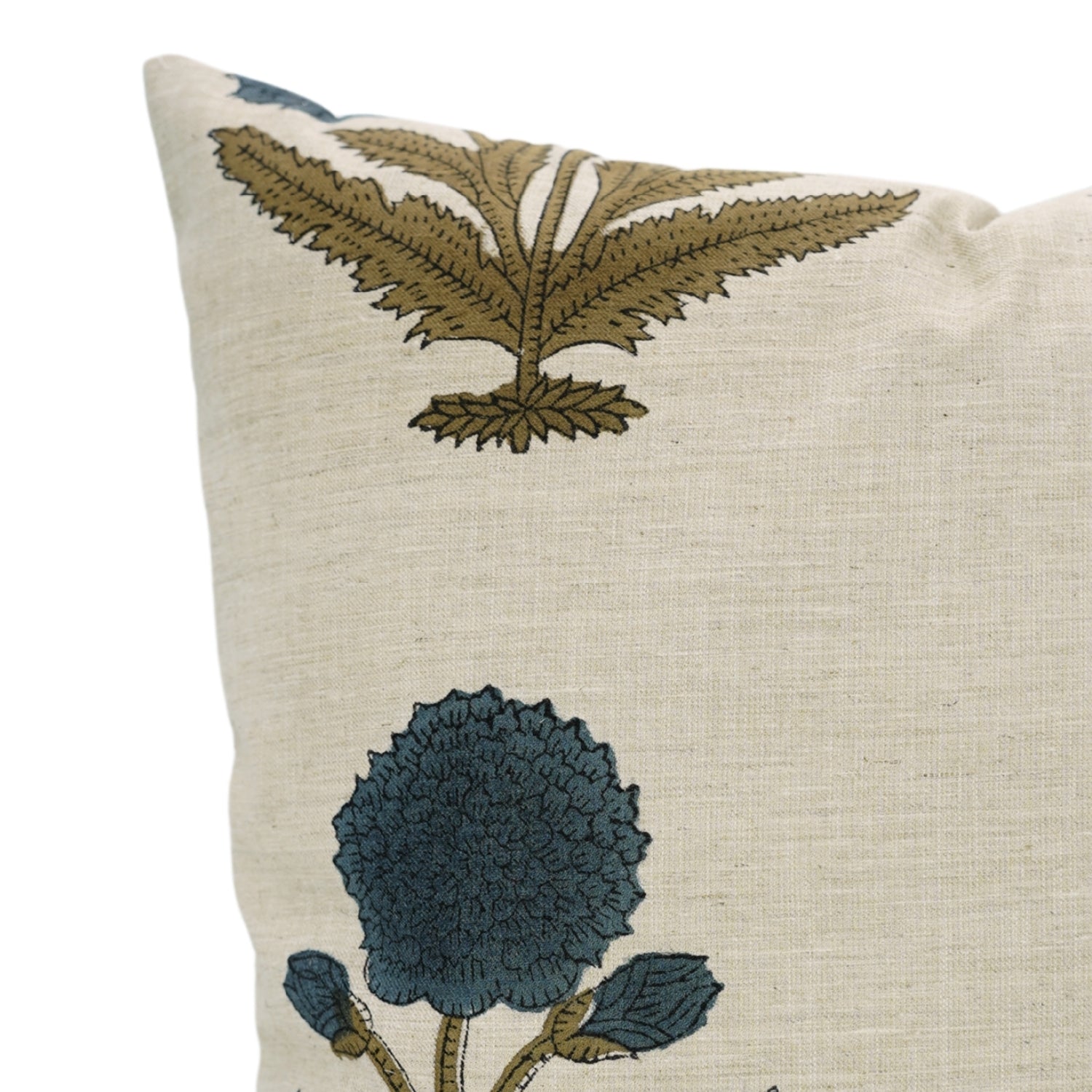 Regal Floral Handblock Printed Linen Blend Pillow Cover A Touch of Elegance with Badshah Blue 