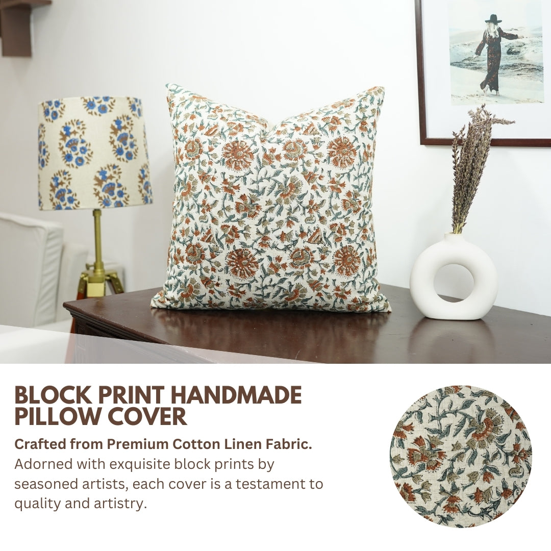 Set Of 4 Hand Block Print Cotton Linen Designer Pillow Cover- Pushplata