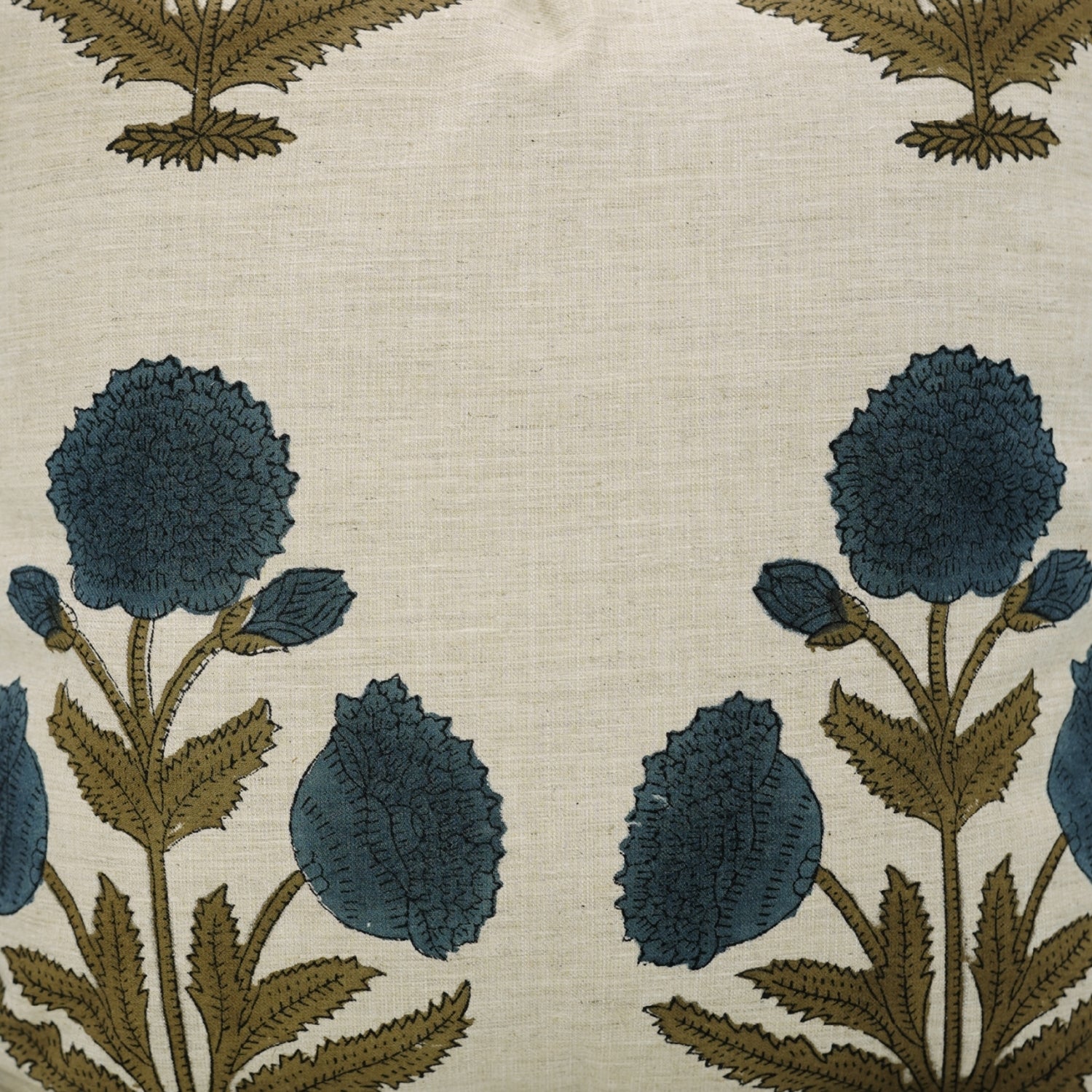 Regal Floral Handblock Printed Linen Blend Pillow Cover A Touch of Elegance with Badshah Blue 