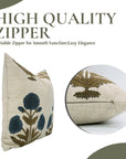 Regal Floral Handblock Printed Linen Blend Pillow Cover A Touch of Elegance with Badshah Blue 