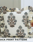 Block Print Off-White Linen Frill Pillow Cover-Morpankh