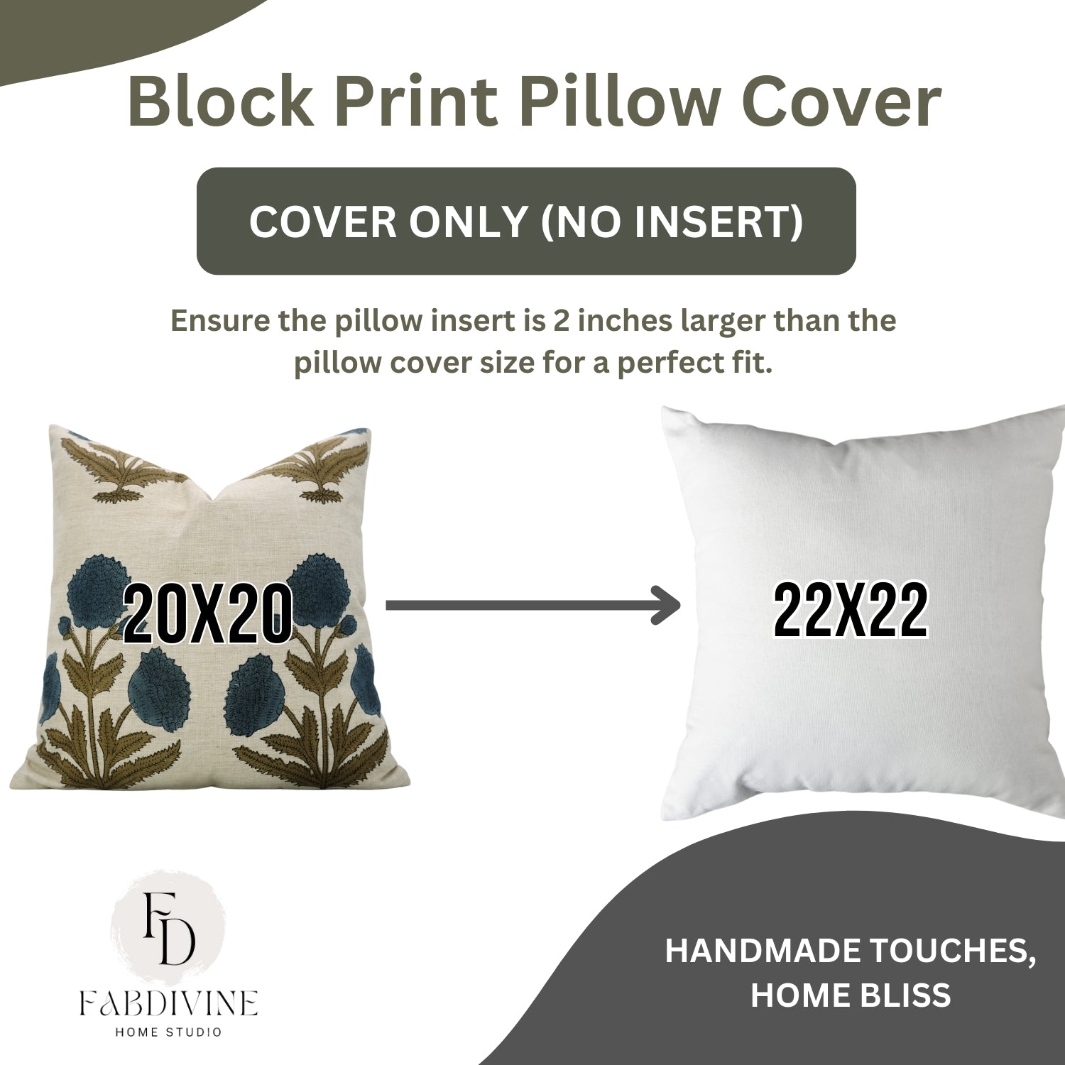 Regal Floral Handblock Printed Linen Blend Pillow Cover A Touch of Elegance with Badshah Blue 