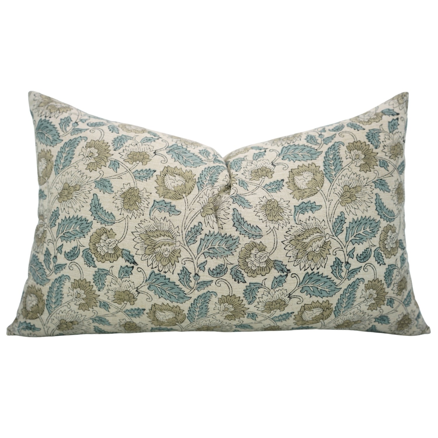 Home Décor Floral Designer Handblock Printed Throw Cushion Wrap Linen blend Mandakani in Gray