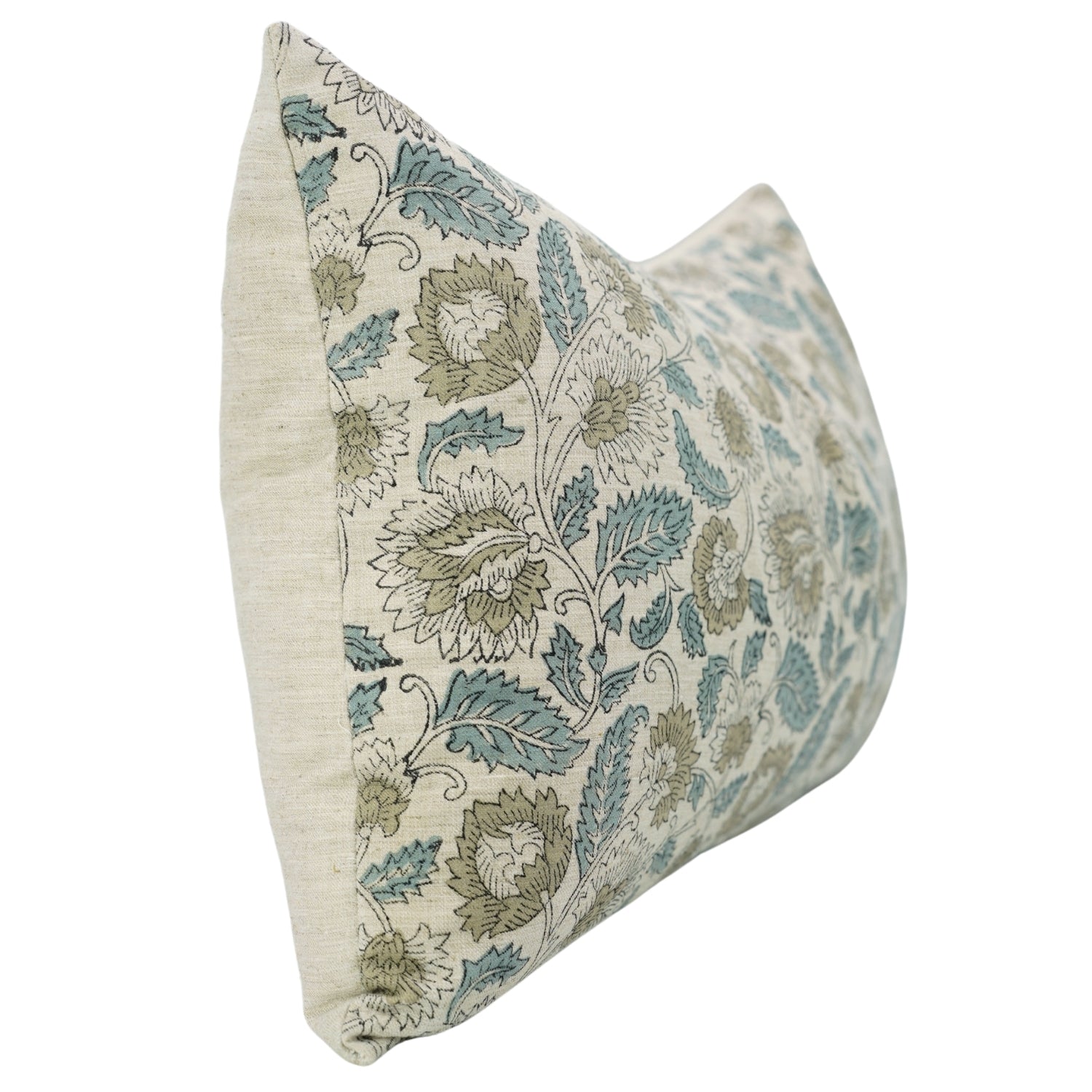 Home Décor Floral Designer Handblock Printed Throw Cushion Wrap Linen blend Mandakani in Gray