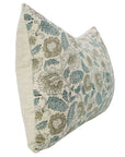 Home Décor Floral Designer Handblock Printed Throw Cushion Wrap Linen blend Mandakani in Gray