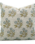 Handmade Boho Pillow Cover - Neha Blue Indian Block Printed Floral in Viscose Linen