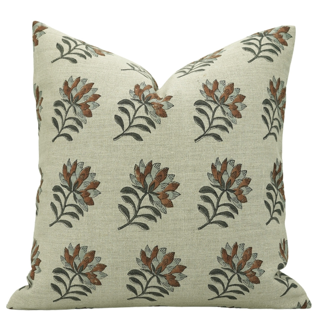 Block Print Linen Pillow Cover- SUMMER FLOWER - FABDIVINE LLC