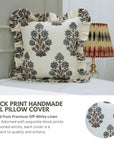 Block Print Off-White Linen Frill Pillow Cover-Morpankh