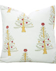 Christmas Tree Yellow Handblock Pillow Case – Pink, Yellow & White Leaf Printed on Thick Cotton