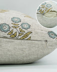 Handmade Boho Pillow Cover - Neha Blue Indian Block Printed Floral in Viscose Linen