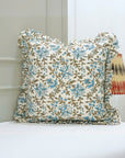 Block Print Off-White Linen Frill Pillow Cover-Neerabel