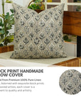 Block Print Pure Linen  Pillow Cover- Amerbel