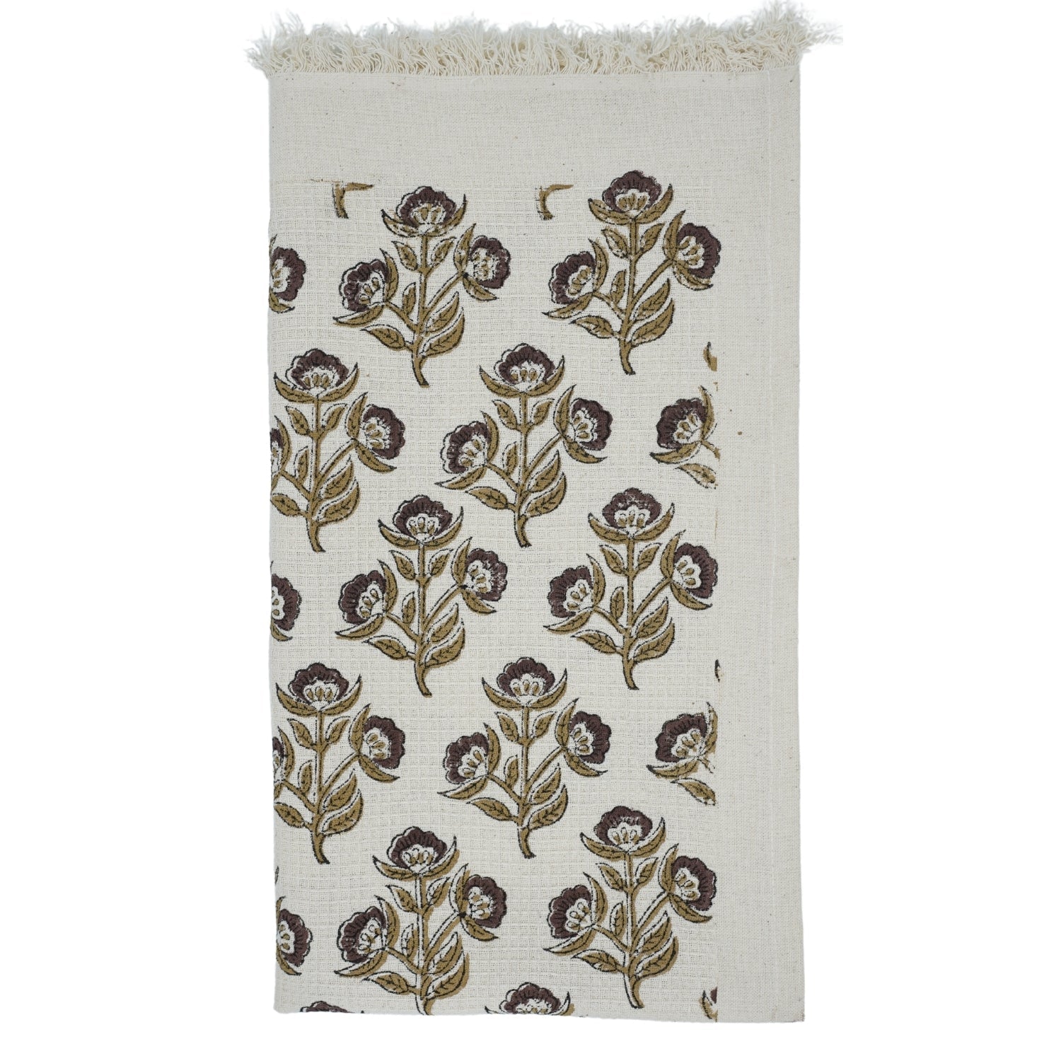 Handblock Waffle Luxury Hand Towels With Floral Elegance Soft Cotton Design - Bael Patra By Fabdivine