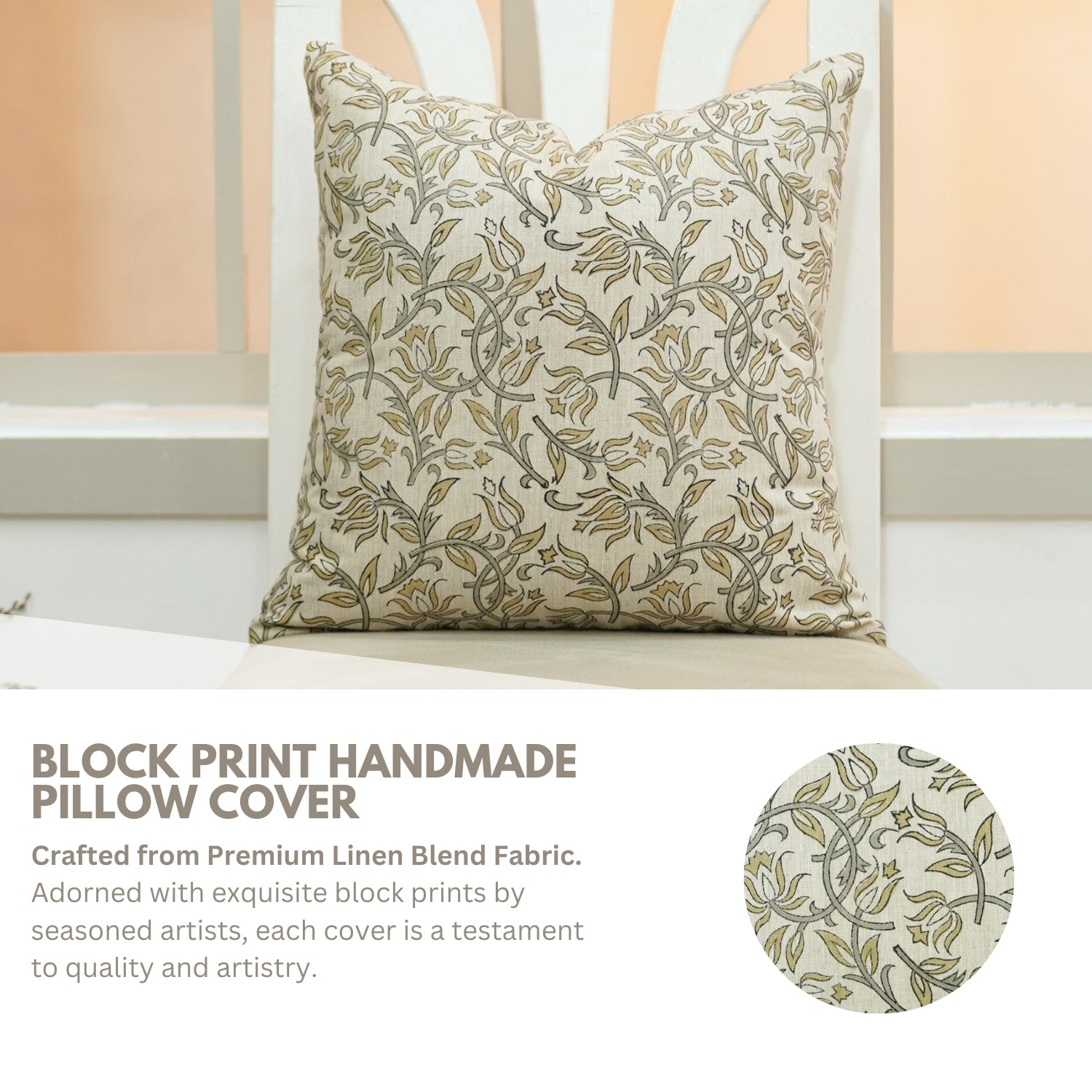 Block Print Linen Blend Pillow Cover-Kamaldutta