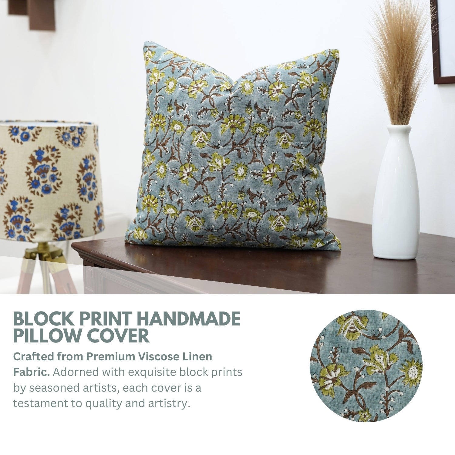 Block Print Viscous Linen Pillow Cover-Naayab