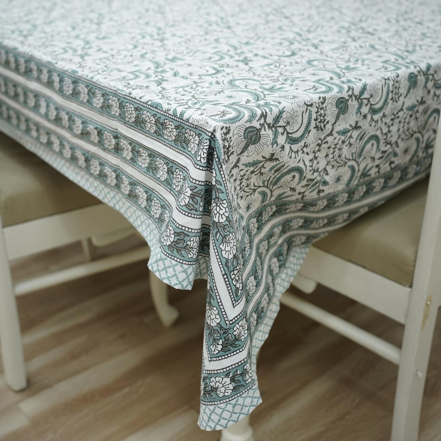 FLORAL HANDMADE BLOCK PRINTED COTTON NAPKINS AND TABLE CLOTH - KUNDANVAN