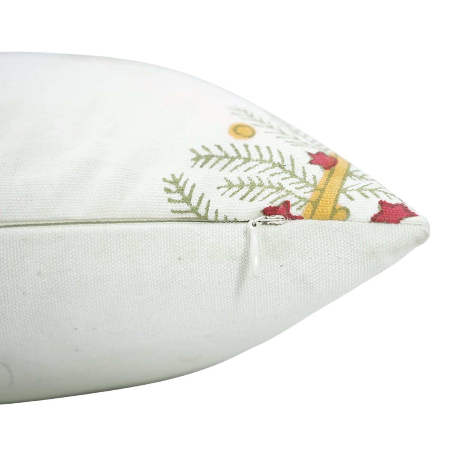 Christmas Tree Yellow Handblock Pillow Case – Pink, Yellow & White Leaf Printed on Thick Cotton