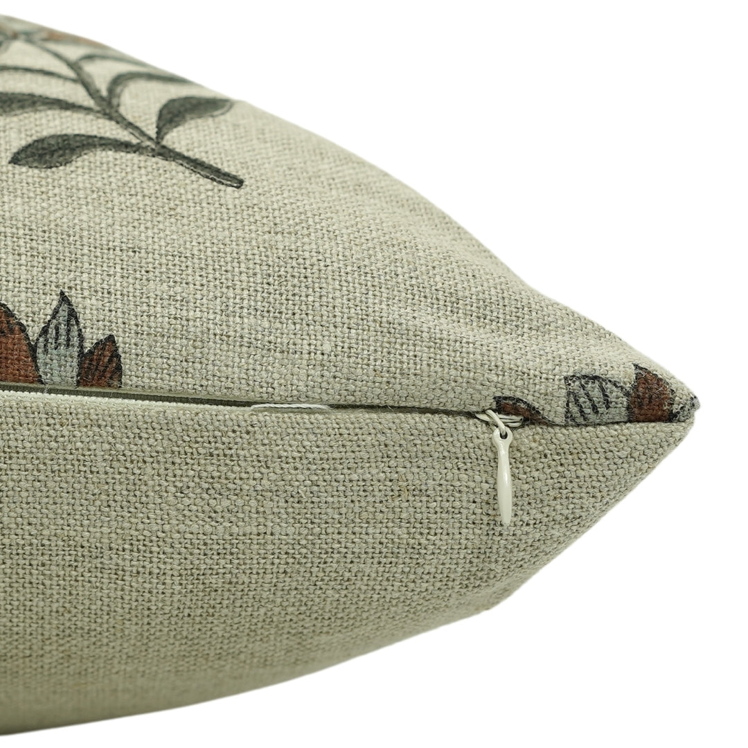 Handblock Printed Summer Flower Cushion Wrap in Brown Thick Linen Durable and Stylish - Titlee By Fabdivine