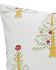 Christmas Tree Yellow Handblock Pillow Case – Pink, Yellow & White Leaf Printed on Thick Cotton