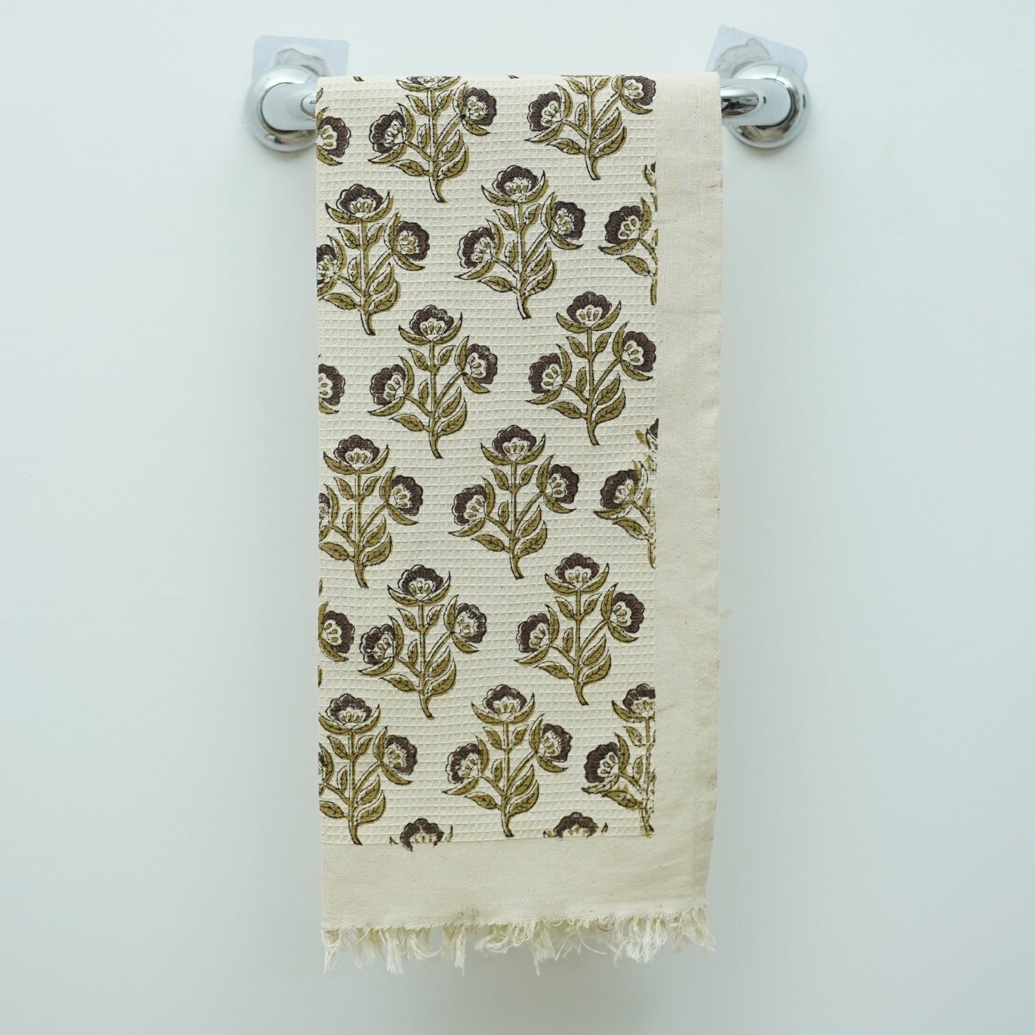 Handblock Waffle Luxury Hand Towels With Floral Elegance Soft Cotton Design - Bael Patra By Fabdivine