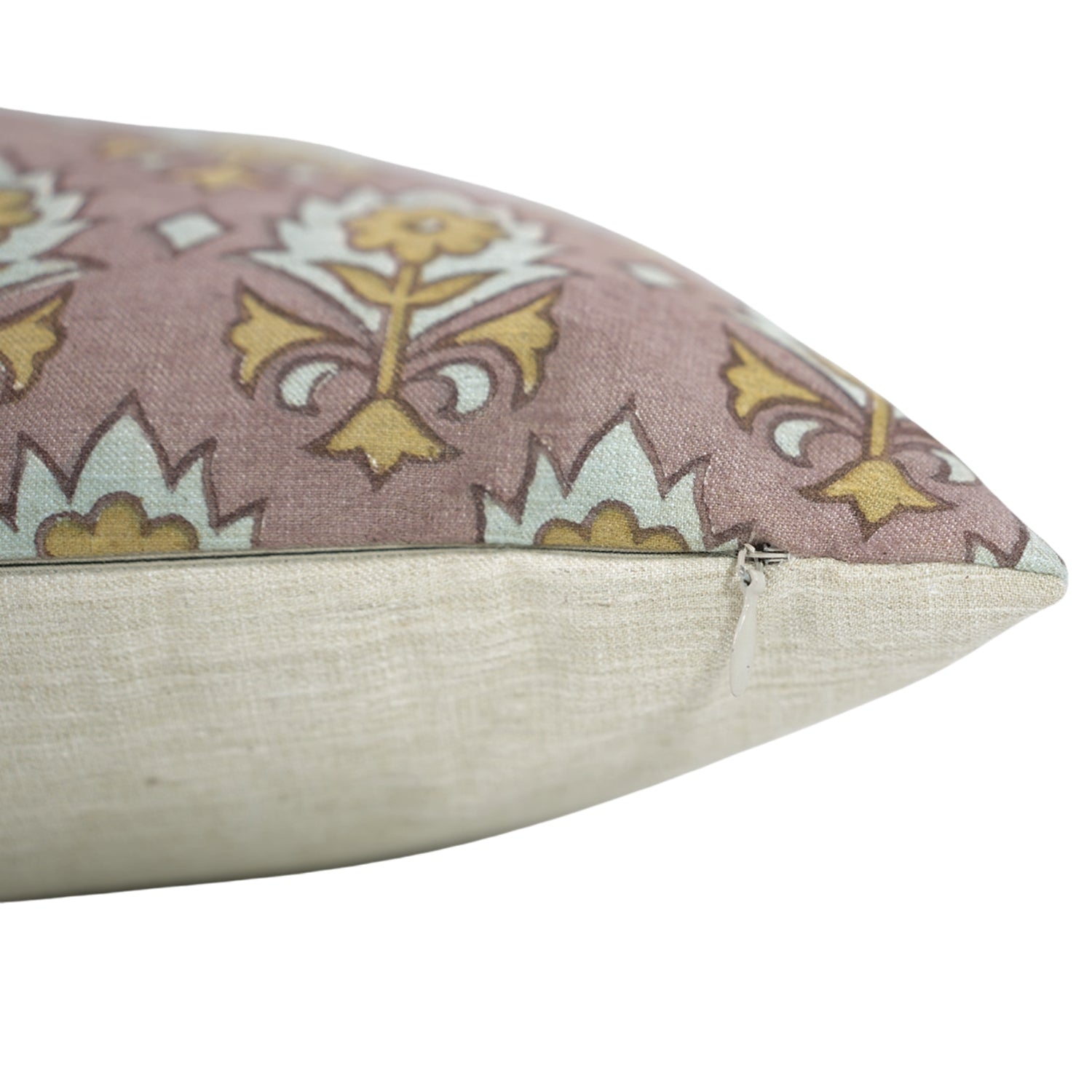 Kusum Handmade Leaf Printed Linen Blend Cushion Wrap – Mustard, Light Blue & Brown