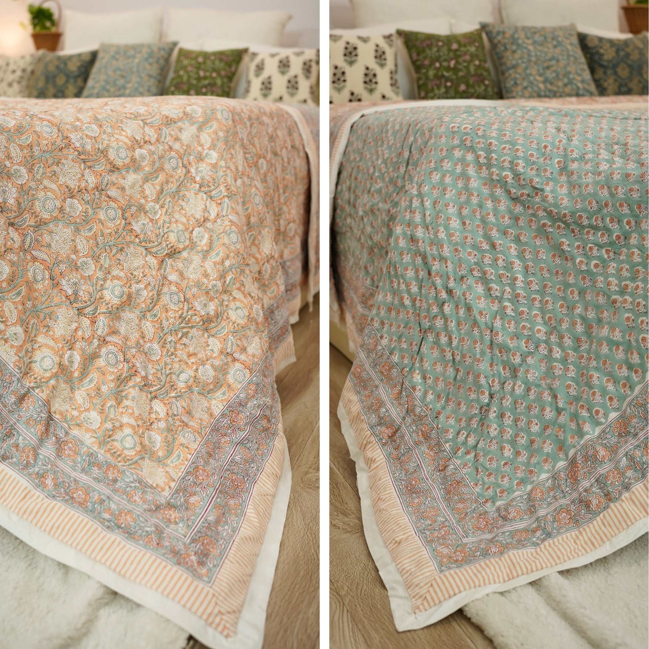 Medium-Weight Soft Cotton Block Printed Quilts & Blankets