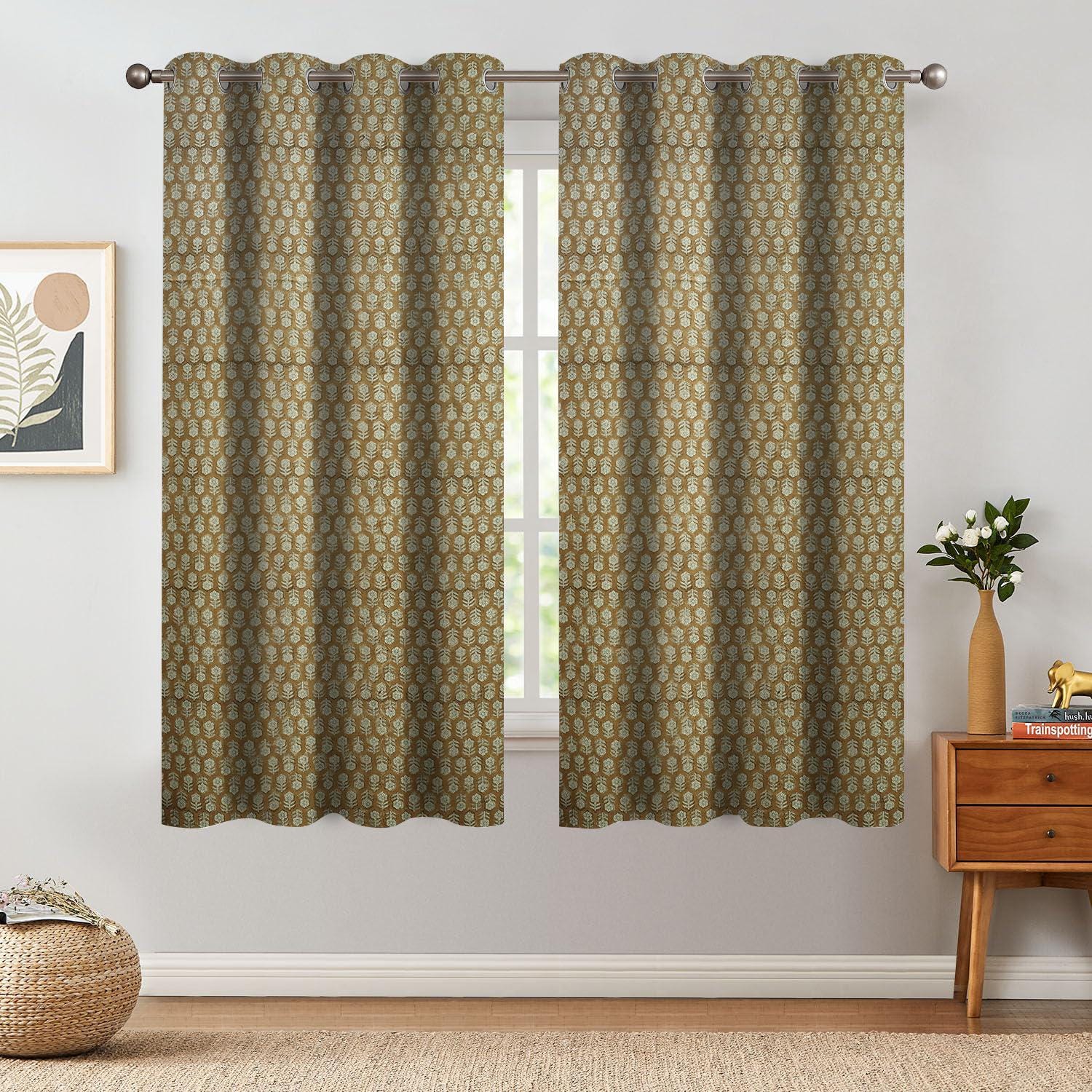 Thick Linen Blackout Curtain with Hand Block Print - Custom Window Treatment - Tulsi Buti