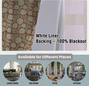 Blackout Floral Grommet Curtains - Room Darkening Linen Fabric Decorative Panels - Rajat