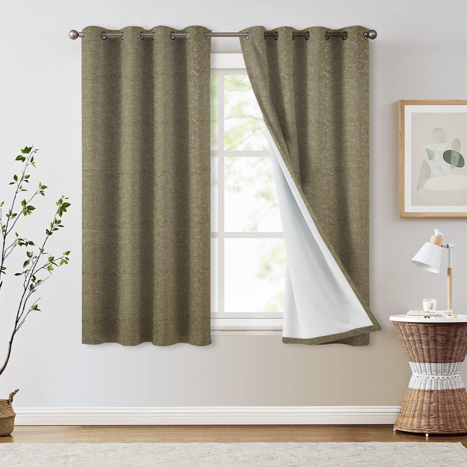 Thick Linen Blackout Curtain with Hand Block Print - Farmhouse Boho Grommet Panel - jarul