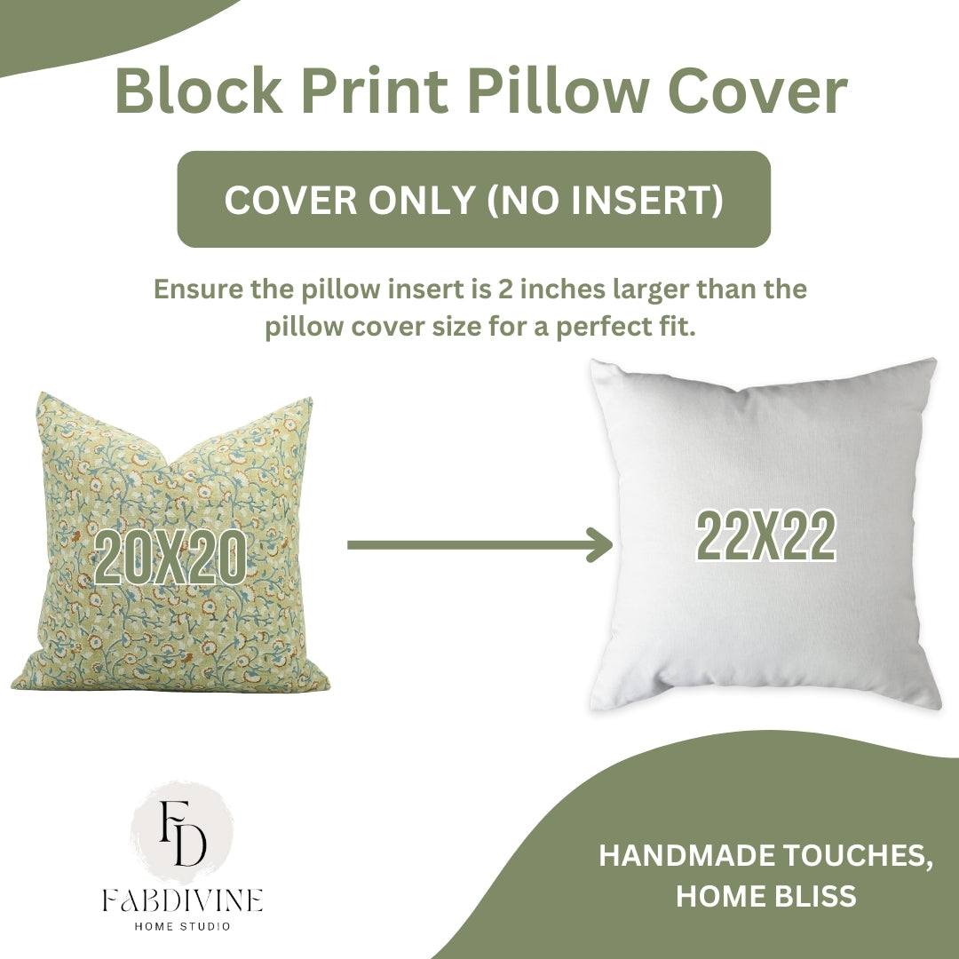 Pure Linen Block Print Designer Boho Pillow/Cushion Cover - Himachal