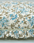 Block Print Off-White Linen Frill Pillow Cover-Neerabel