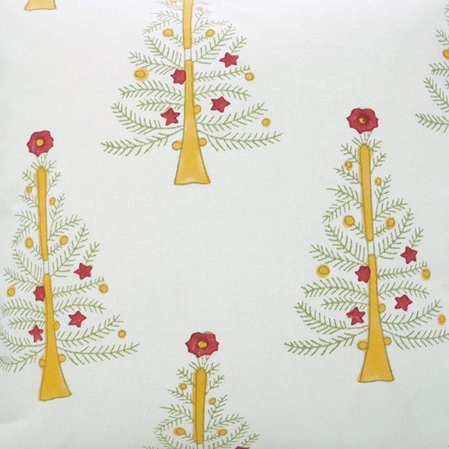 Christmas Tree Yellow Handblock Pillow Case – Pink, Yellow & White Leaf Printed on Thick Cotton