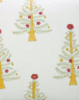 Christmas Tree Yellow Handblock Pillow Case – Pink, Yellow & White Leaf Printed on Thick Cotton