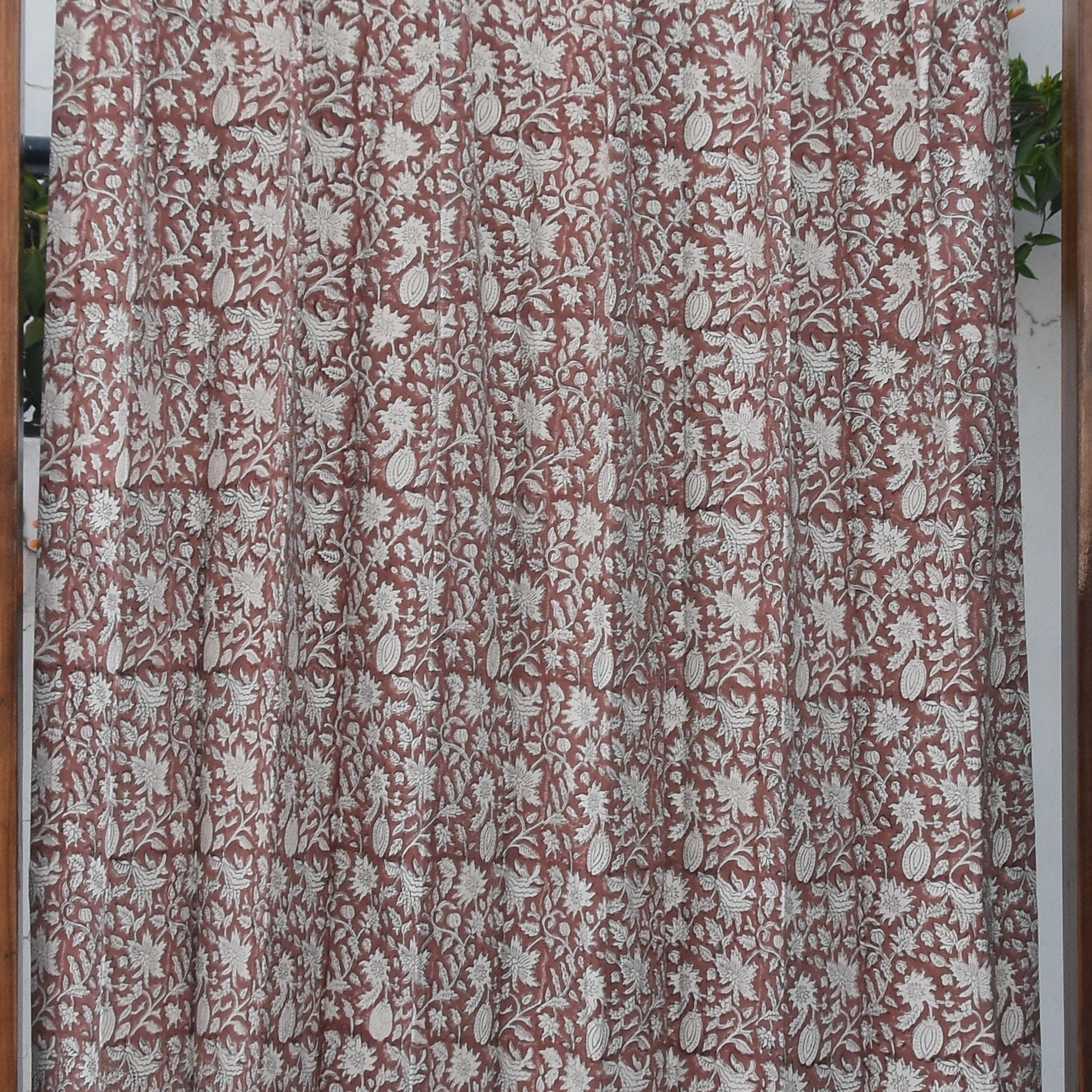 HandBlocked Linen Blackout Curtains - Elegant White Cotton Panels for Indian Home Décor - Manikarnika