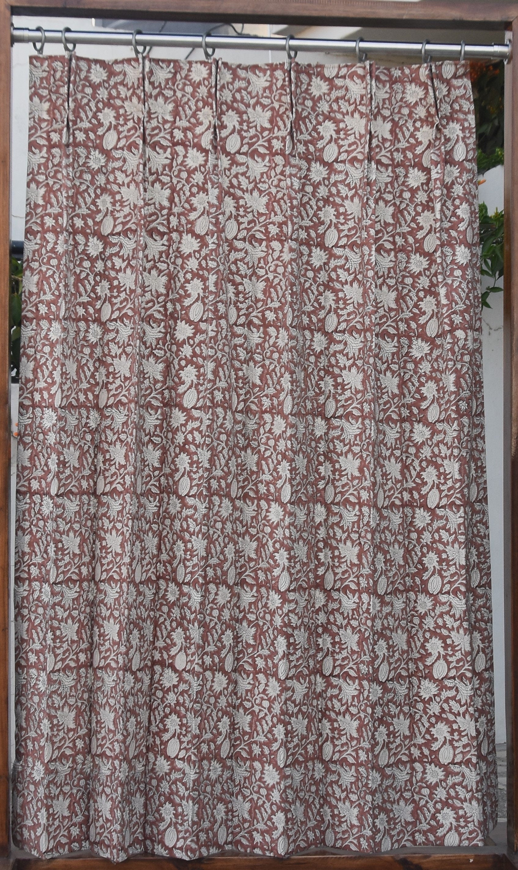 HandBlocked Linen Blackout Curtains - Elegant White Cotton Panels for Indian Home Décor - Manikarnika