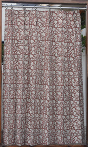 HandBlocked Linen Blackout Curtains - Elegant White Cotton Panels for Indian Home Décor - Manikarnika