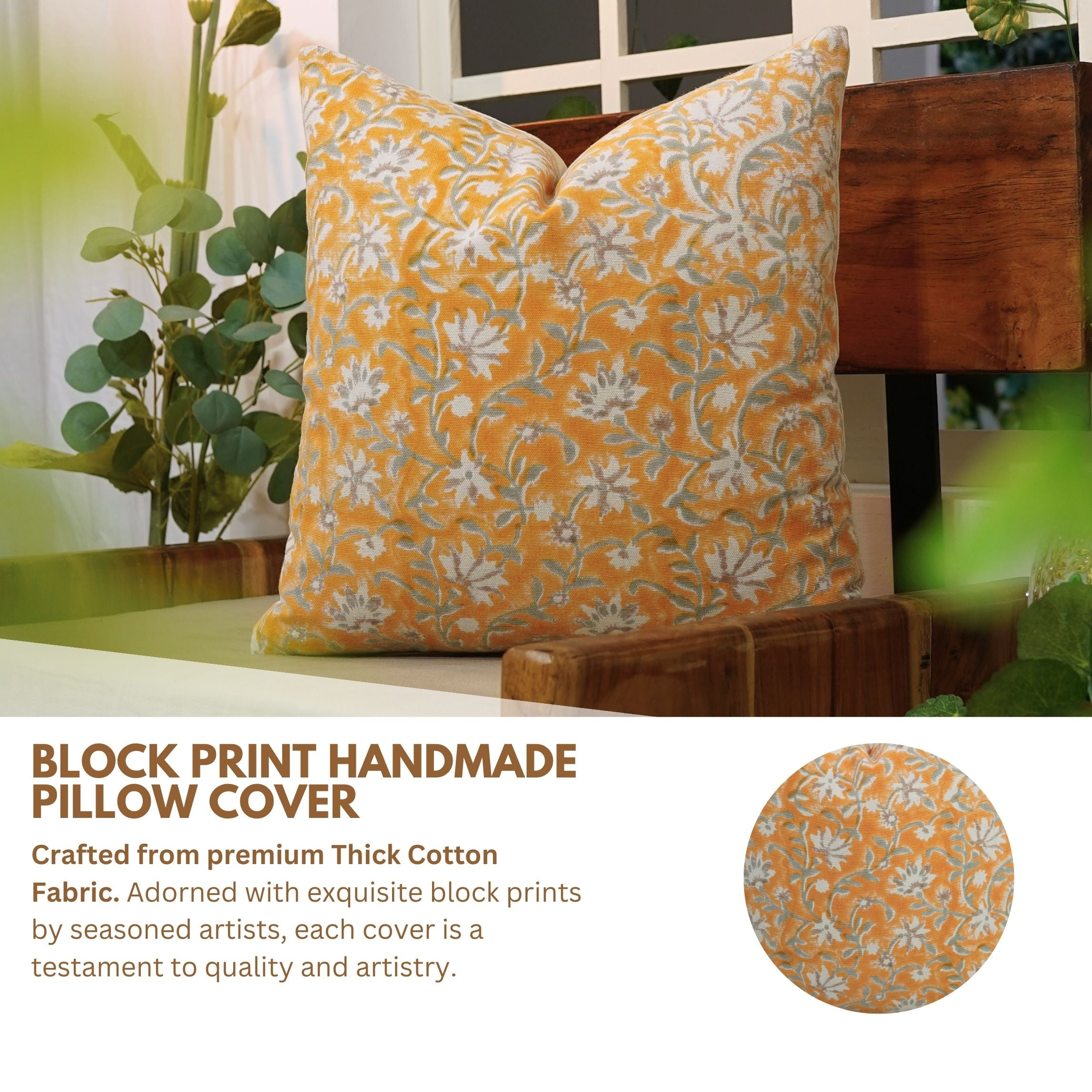 Block print Pillow cover for sofa, couch or bed- Duck Canvas- ARADHANA - Fabdivine