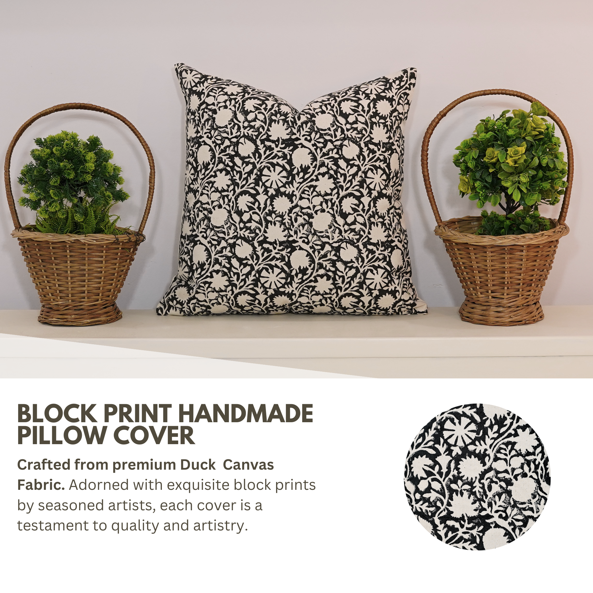 Block print Pillow cover for sofa, couch or bed- Thick Cotton- CHAKRI - Fabdivine