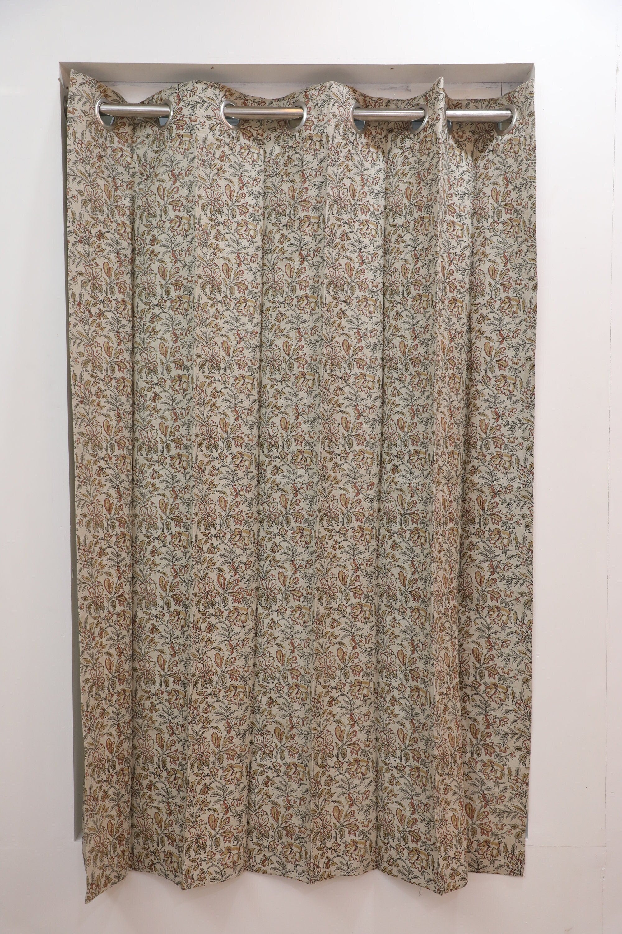 Floral Print Linen Curtains - Beige Window Valance  Shades for Elegant Living Décor - Qudrat