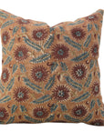 Floral Handmade Block Printed Thick Linen Pillow Cover - Swarna