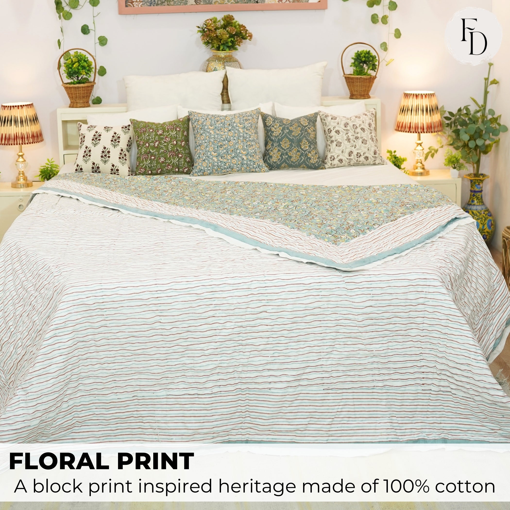 Cozy Cotton Block Printed Quilt/Blanket