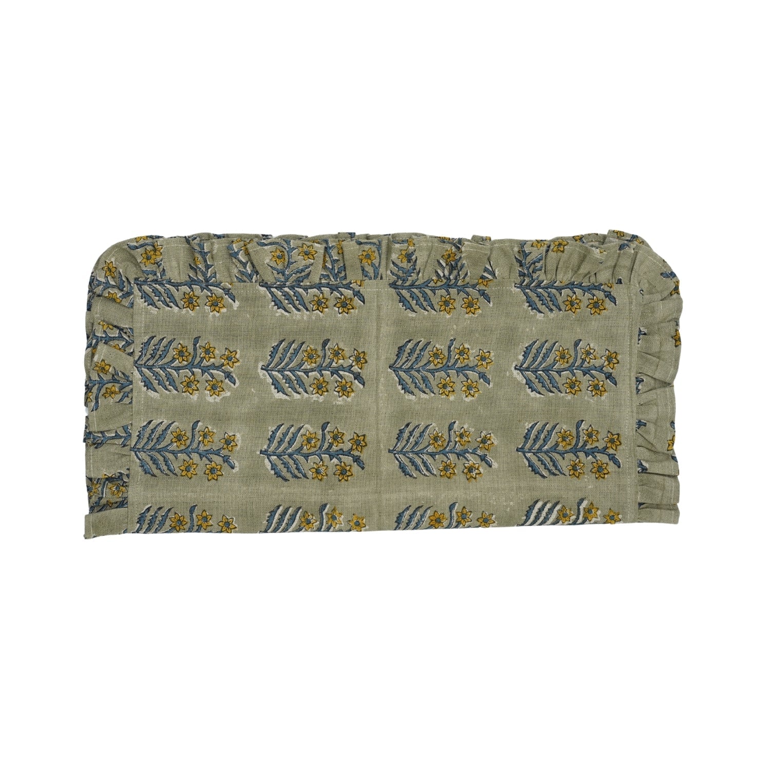 Classic Mustard Inderdhanush Floral Printed Pure Linen Table Frill Napkins - Handmade & Elegant