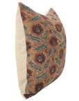 Floral Handmade Block Printed Thick Linen Pillow Cover - Swarna