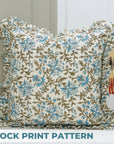 Block Print Off-White Linen Frill Pillow Cover-Neerabel