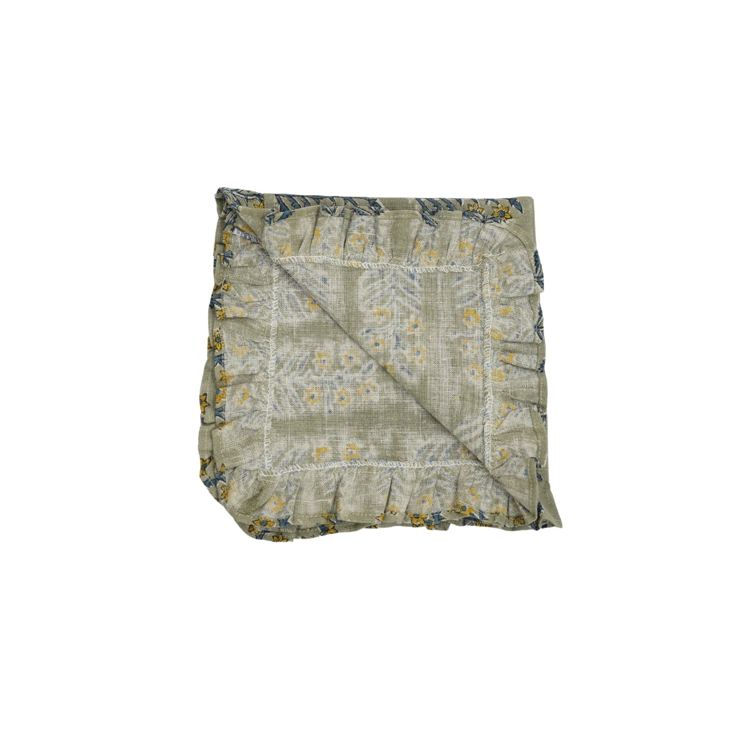 Classic Mustard Inderdhanush Floral Printed Pure Linen Table Frill Napkins - Handmade & Elegant