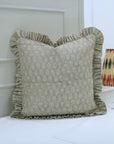 Block Printed Floral Thick Linen Frill Pillow Cover - Tulsi Buti